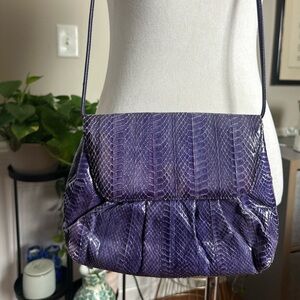 Purple Snake-Embossed Leather Crossbody Bag